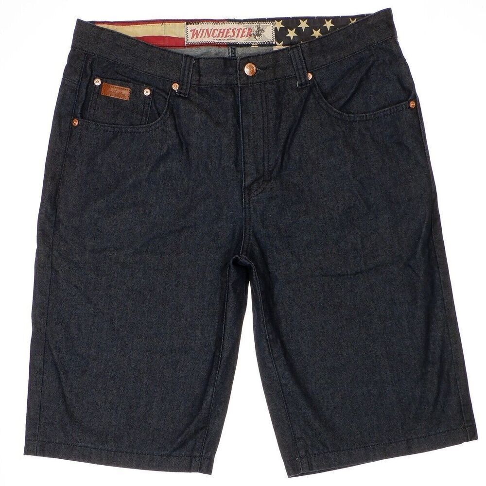Winchester Shorts Mens Size 38 Actual 37 Dark Blue Cotton Bermuda Embroidered